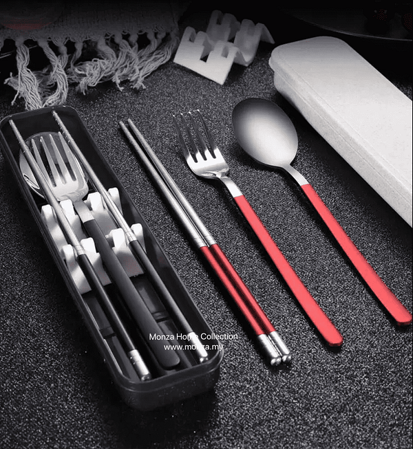 Spoon , Fork and Chopsticks Set( Red) Monza Home Collection
